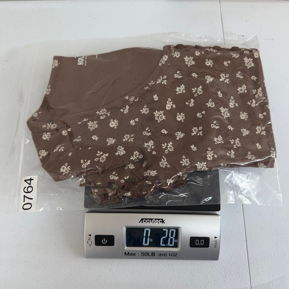 Hollister brown floral ribbed scoop neck baby doll crop stretch casual tee y2k S - Picture 7 of 7